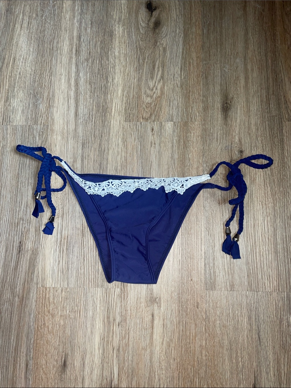 NWOT Deep Navy Bikini Bottom with Lace Waist Trim